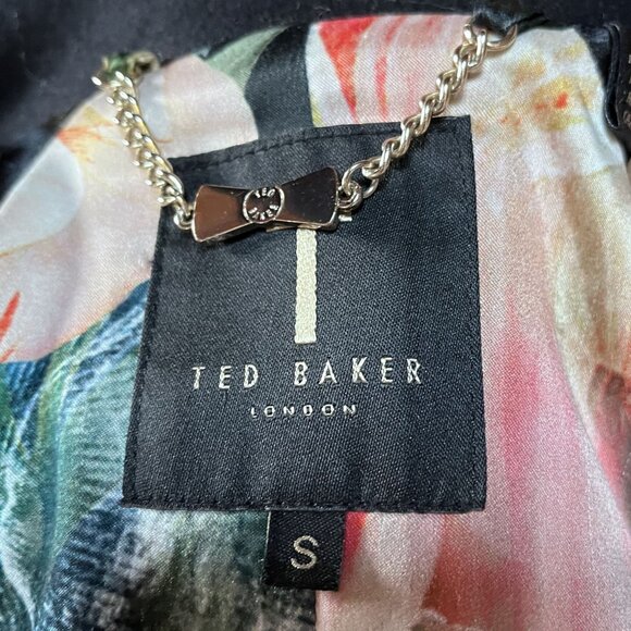 Ted Baker Black Retro 50s Swing Coat Small Wool Blend Prata Cape Jacket - Picture 12 of 14